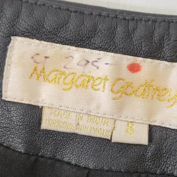 Margaret Godfrey women's black leather pants sz8 W16.5 zipper 2 hook closure - Picture 5 of 12